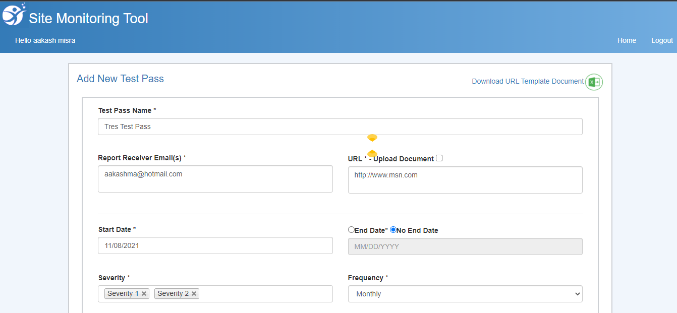 Test Pass list in site monitoring tool.