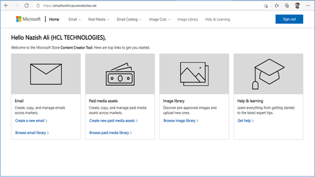 Screenshot of Content Creator tool Homepage.