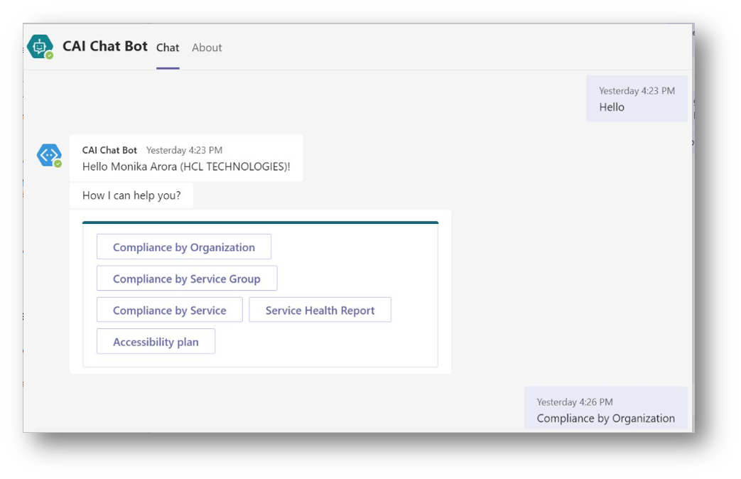 Screenshot of reporting chatbot.