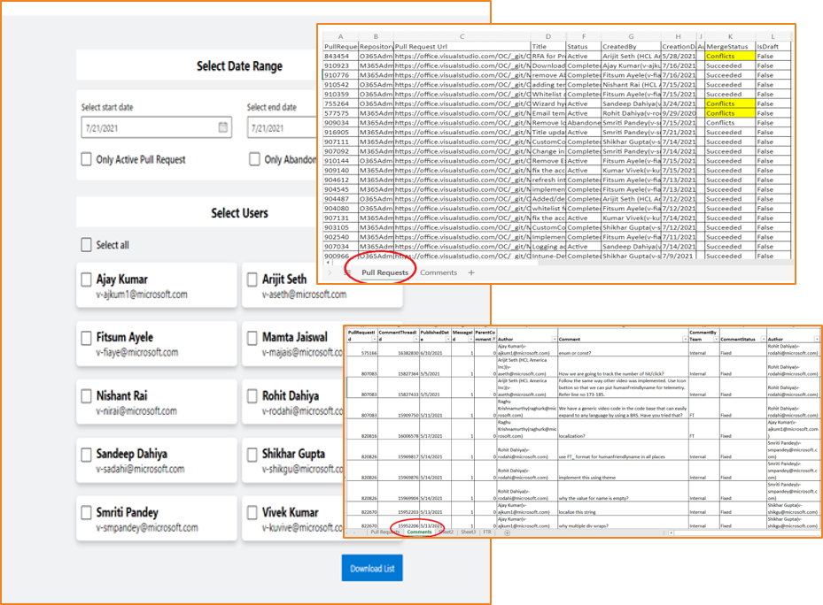 Screenshot to pull requests in the PR tool