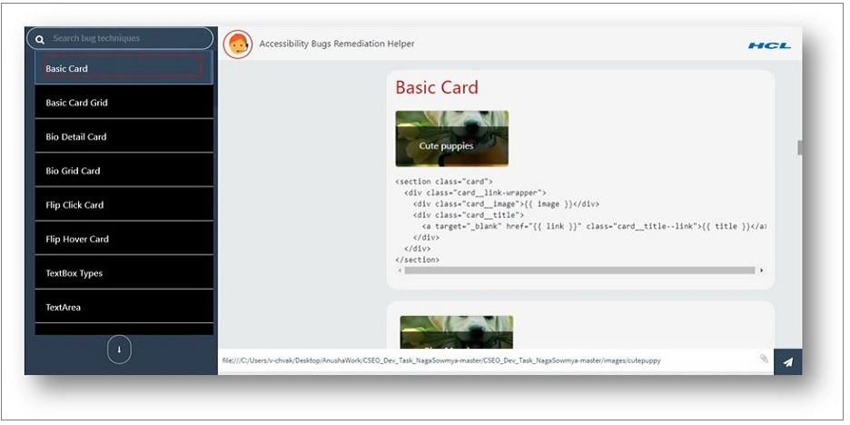 Screenshot of basic card under chatbot.