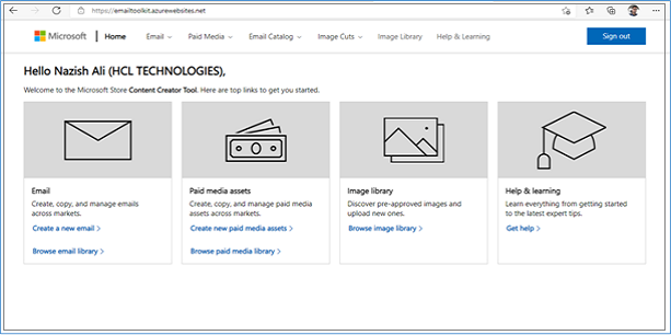 Screenshot of Content Creator tool Homepage.